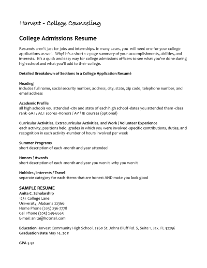 390193212-college-admissions-resume-harvest-community-school