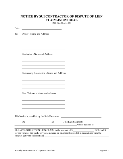 3902982-new-jersey-notice-by-subcontractor-of-dispute-of-lien-claim-mechanic-liens-individual