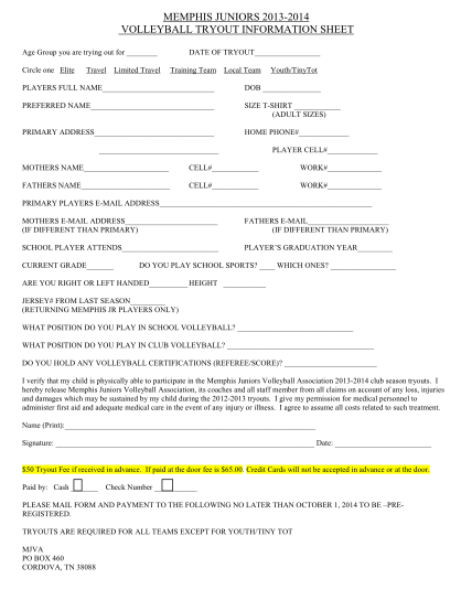 390952272-memphis-juniors-20132014-volleyball-tryout-information-sheet-age-group-you-are-trying-out-for-circle-one-elite-travel-limited-travel-date-of-tryout-training-team-local-team-youthtinytot-players-full-name-dob-preferred-name-size-tshirt