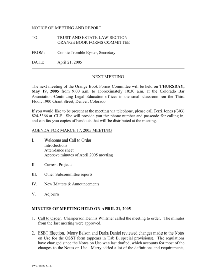 39123943-cba-trust-and-estate-section-orange-book-forms-committee-meeting-agenda-and-report-april-21-2005-notice-cobar