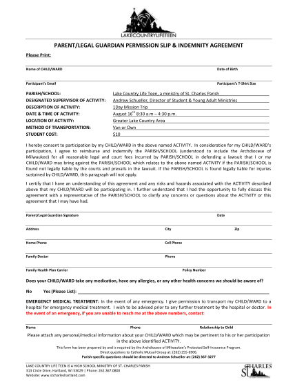 27 Parental Waiver Permission Slip page 2 - Free to Edit, Download ...