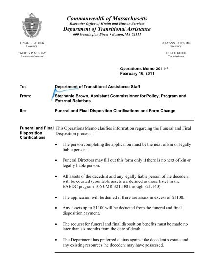 39237993-kehoe-commissioner-operations-memo-2011-7-february-16-2011-to-department-of-transitional-assistance-staff-from-stephanie-brown-assistant-commissioner-for-policy-program-and-external-relations-re-funeral-and-final-disposition