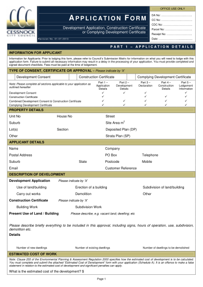39311389-application-form-with-estimated-cost-tables-1-7-2013-cessnock-nsw-gov