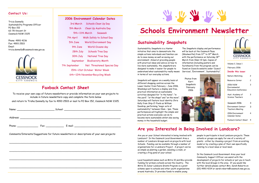 39313998-contact-us-2006-environment-calendar-dates-tricia-donnelly-sustainability-programs-officer-po-box-152-6278-vincent-st-cessnock-nsw-2325-3rd-march-schools-clean-up-day-5th-march-clean-up-australia-day-5th11th-march-phone-4993-4236-fax