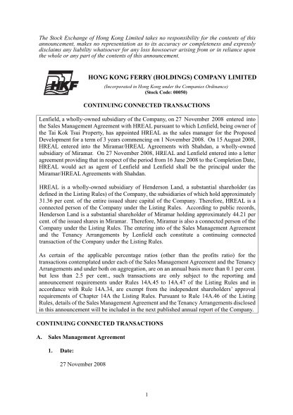 39377484-hong-kong-ferry-holdings-company-limited-incorporated-in-hong-kong-under-the-companies-ordinance-stock-code-00050-continuing-connected-transactions-lenfield-a-whollyowned-hkexnews