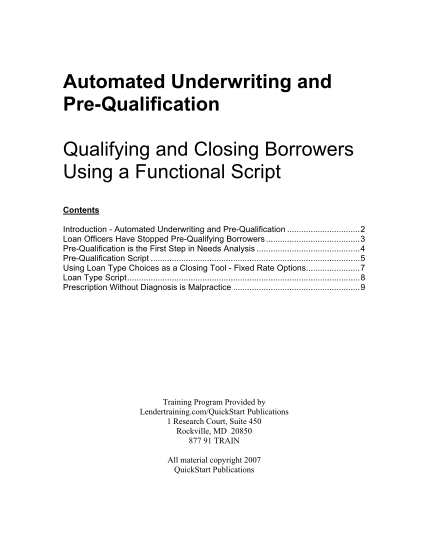 395981292-automated-underwriting-and-prequalification-qualifying-and-closing-borrowers-using-a-functional-script-contents-introduction-automated-underwriting-and-prequalification