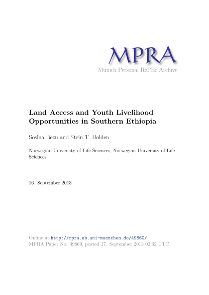 39603888-mp-a-r-munich-personal-repec-archive-land-access-and-youth-livelihood-opportunities-in-southern-ethiopia-sosina-bezu-and-stein-t-mpra-ub-uni-muenchen