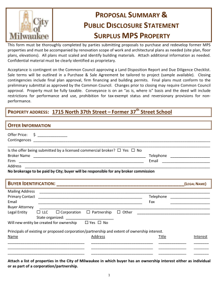 396959103-proposal-summary-amp-public-bdisclosure-statementb-city-of-milwaukee-city-milwaukee