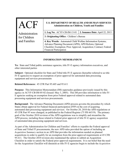 40119846-acyf-cb-im-13-01-optional-checklist-for-state-and-tribal-title-iv-e-agencies-hereafter-referred-to-as-title-iv-e-agencies-to-request-an-exemption-of-prior-approval-for-automated-data-processing-equipment-and-services-procurements-acf