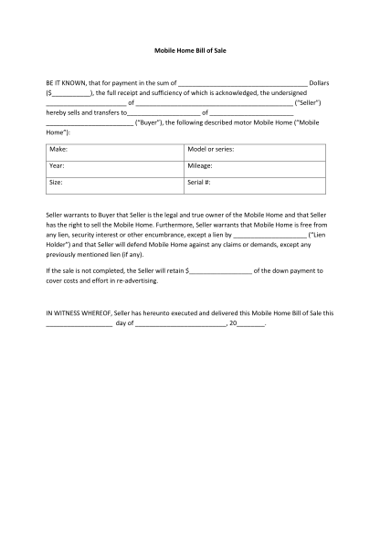 13 mobile home bill of sale mississippi Free to Edit Download