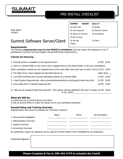404778074-preinstall-checklist-summit-ascent-users-quick-mail-auto-importer-network-central-status-on-demand-shop-name-contact-qmapi-scoreboard-net-connect-summit-software-serverclient-kpi-net-other-onsite-requirements-the-following-suteg