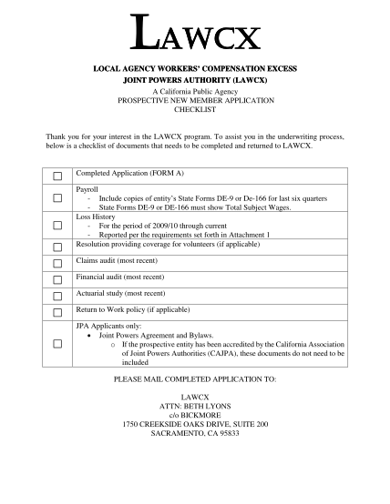 406563678-lawcx-local-agency-workers-compensation-excess-joint-powers-authority-lawcx-a-california-public-agency-prospective-new-member-application-checklist-thank-you-for-your-interest-in-the-lawcx-program-lawcx