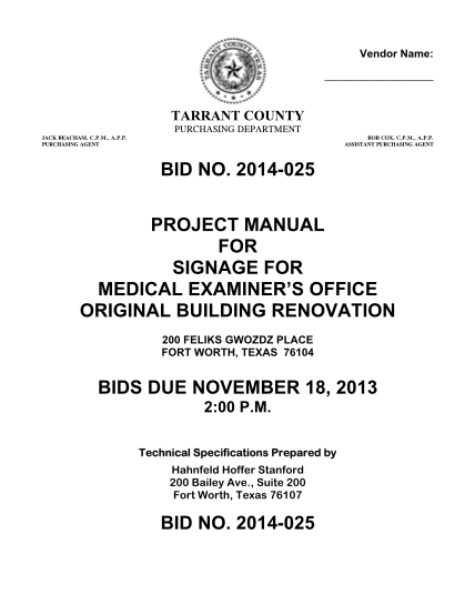 40682665-bid-no-2014-025-project-manual-for-tarrant-county