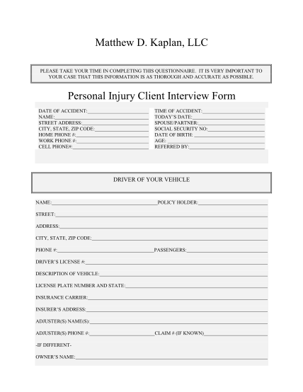 Persoanl Injury Intake Form