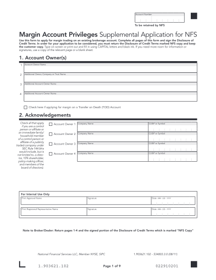 40808502-account-number-to-be-retained-by-nfs-margin-account-privileges-supplemental-application-for-nfs-use-this-form-to-apply-for-margin-trading-on-an-existing-brokerage-account