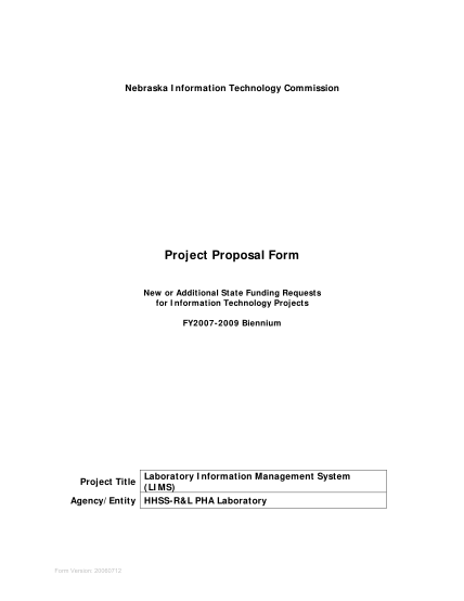 40941802-nebraska-information-technology-commission-project-proposal-form-new-or-additional-state-funding-requests-for-information-technology-projects-fy2007-2009-biennium-laboratory-information-management-system-lims-agencyentity-hhss-rampamp
