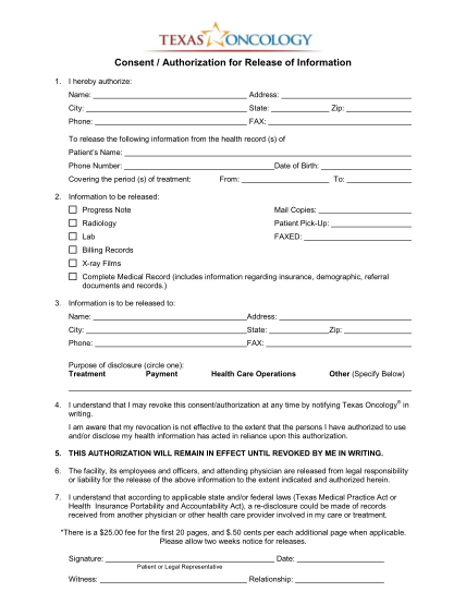 8 Medical Records Release Forms Texas Free To Edit Download Print 