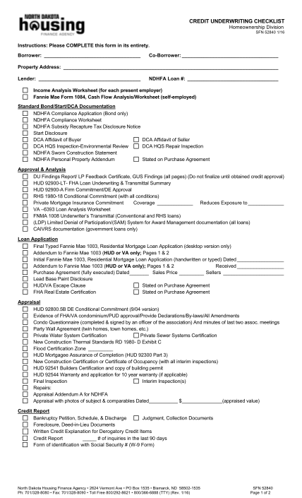 410022901-credit-underwriting-checklist-north-dakota-housing-finance-agency-ndhfa