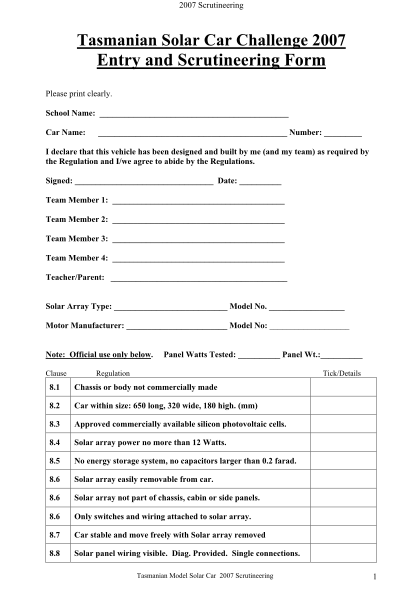 41085288-2007-scrutineering-tasmanian-solar-car-challenge-2007-entry-and-scrutineering-form-please-print-clearly