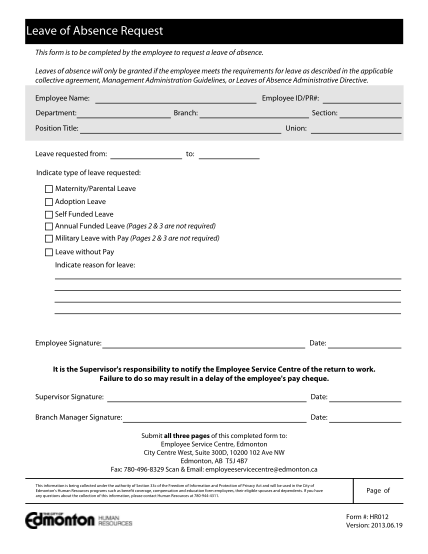 12 Leave Of Absence Request Forms Template Free To Edit Download 