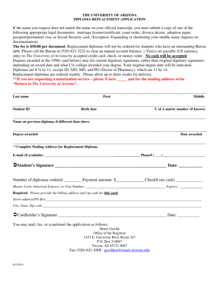 415713410-bapplicationb-for-diploma-replacement-office-of-the-registrar-registrar-arizona