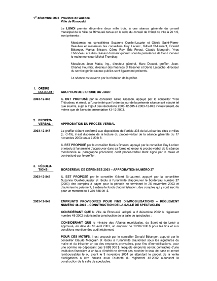 419826206-1er-dcembre-2003-province-de-qubec-ville-de-rimouski-le-lundi-premier-dcembre-deux-mille-trois-une-sance-gnrale-du-conseil-municipal-de-la-ville-de-rimouski-tenue-en-la-salle-du-conseil-de-lhtel-de-ville-20-h-5-sont-prsents-mesdames