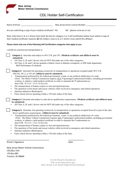 19 Cdl Self Certification Forms Nj Free to Edit Download Print