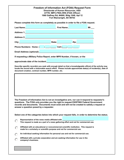 424254-fwa_foi_form_25-_1-freedom-of-information-act-foia-request-form--fort-wainwright--ak-various-fillable-forms-wainwright-army