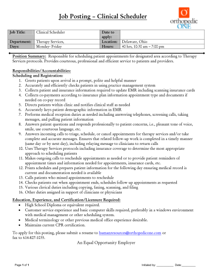 425824405-job-posting-clinical-scheduler-job-title-clinical-scheduler-department-days-therapy-services-monday-friday-date-to-apply-location-hours-delaware-ohio-40-hrs-1030-am-700-pm-position-summary-responsible-for-scheduling-patient