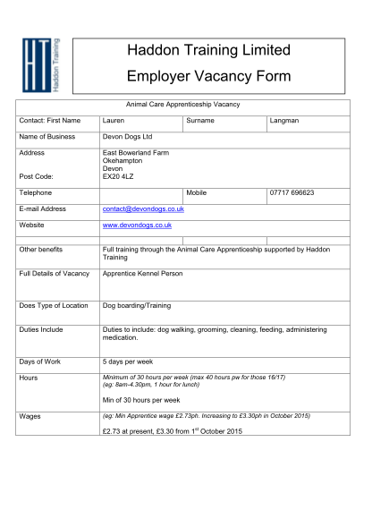 427385741-haddon-training-limited-employer-vacancy-form-animal-care-apprenticeship-vacancy-contact-first-name-lauren-name-of-business-devon-dogs-ltd-address-east-bowerland-farm-okehampton-devon-ex20-4lz-post-code-langman-mobile-telephone-surnam