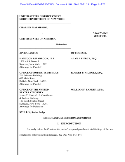 427902765-case-506cv01042fjstwd-document-146-filed-082114-page-1-of-28-united-states-district-court-northern-district-of-new-york-charles-malmberg-v-gpo