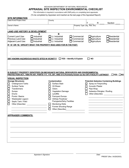 427957807-appraisal-site-inspection-environmental-checklist-michigangov-home-michigan