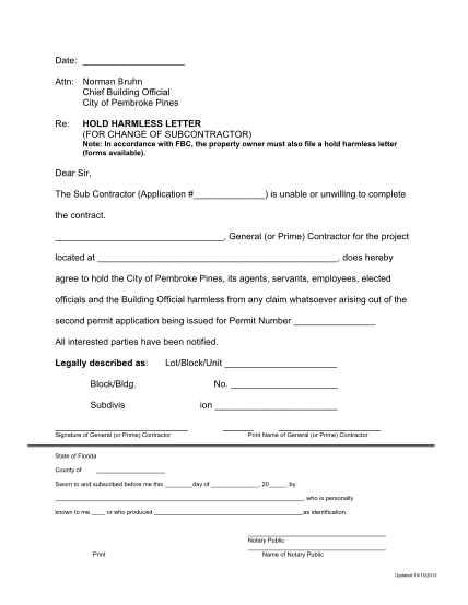 42807051-27-hold-harmless-change-of-subcontractor-2pgsdoc-garage-sale-form