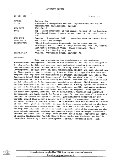 428672292-document-resume-ed-453-256-author-title-pub-date-note-tm-032-793-fenton-ray-anchorage-kindergarten-profile-implementing-the-alaska-kindergarten-developmental-profile