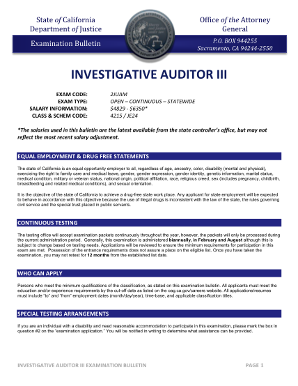 429005305-investigative-auditor-iii-examination-bulletin-investigative-auditor-oag-ca