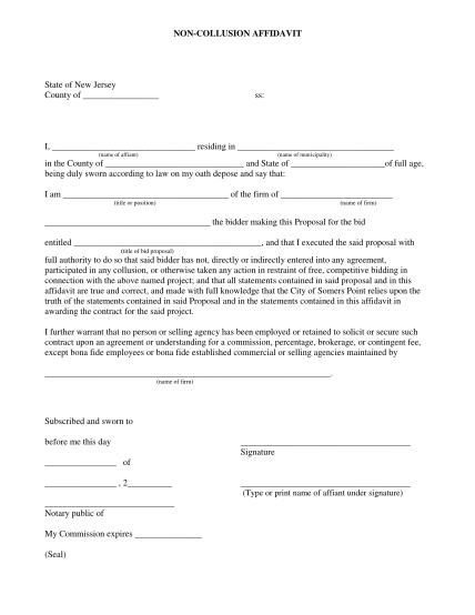 429886717-noncollusion-affidavit-state-of-new-jersey-county-of-ss-i-residing-in-name-of-affiant-name-of-municipality-in-the-county-of-and-state-of-of-full-age-being-duly-sworn-according-to-law-on-my-oath-depose-and-say-that-i-am-of-the-firm