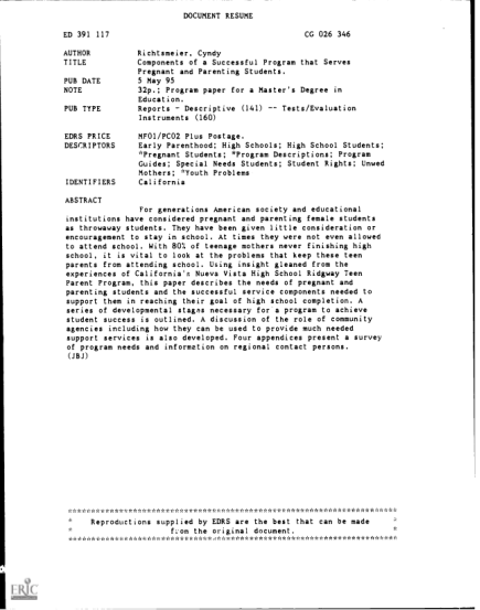 431259472-document-resume-cg-026-346-ed-391-117-author-title-pub-date-note-pub-type-edrs-price-descriptors-identifiers-richtsmeier-cyndy-components-of-a-successful-program-that-serves-pregnant-and-parenting-students