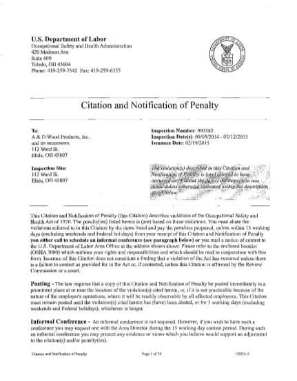 431724372-department-of-labor-occupational-safety-and-health-administration-420-madison-ave-suite-600-toledo-oh-43604-phone-4192597542-fax-4192596355-citation-and-notification-of-penalty-to-a-ampamp-osha