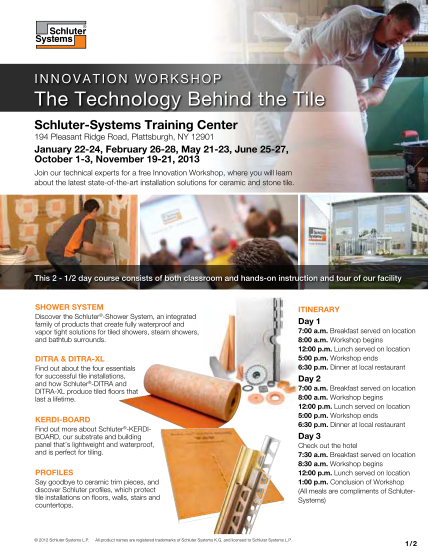 431916163-innovation-workshop-the-technology-behind-the-tile-schlutersystems-training-center-194-pleasant-ridge-road-plattsburgh-ny-12901-january-2224-february-2628-may-2123-june-2527-october-13-november-1921-2013-join-our-technical-experts