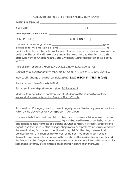 432267301-parentguardian-consent-form-and-liability-waiver-participantsname-birthdate-sex-parentguardians-name-home-phone-cell-phone-i-name-of-parent-or-guardian-grant-permission-for-my-childname-of-child-to-participate-in