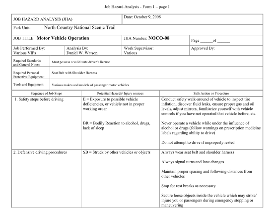432478970-job-hazard-analysis-form-1-page-1-date-october-9-2008-job-hazard-analysis-jha-north-country-national-scenic-trail-park-unit-job-title-motor-vehicle-operation-jha-number-noco08-job-performed-by-various-vips-work-supervisor-various