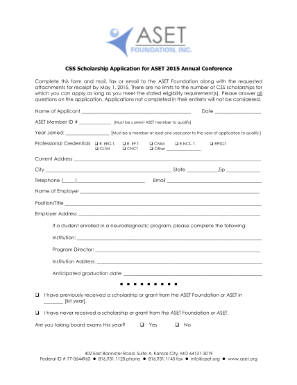 433121846-css-scholarship-application-for-aset-2015-annual-conference-complete-this-form-and-mail-fax-or-email-to-the-aset-foundation-along-with-the-requested-attachments-for-receipt-by-may-1-2015-asetfoundation