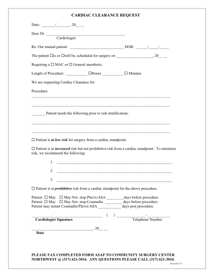 4 Medical Clearance Forms For Surgery Pdf - Free to Edit, Download ...