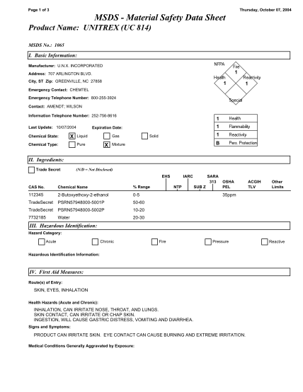 436224782-thursday-october-07-2004-page-1-of-3-msds-material-safety-data-sheet-product-name-unitrex-uc-814-msds-no