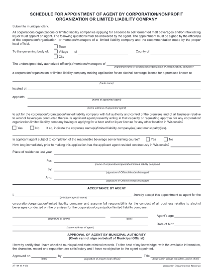 43642914-at-104-schedule-for-appointment-of-agent-by-corporation-nonprofit-organization-or-limited-liability-company-april-2009-agent-schedule-409-fill-in-form