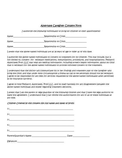 27 Caregiver Consent Forms For Medical Treatment Free to Edit