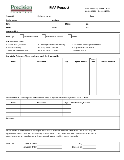 Equipment Rma Form Template Printable - Printable Forms Free Online