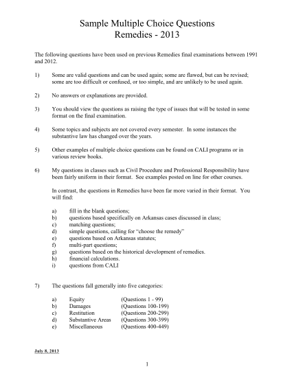 43772723-sample-multiple-choice-questions-remedies-2013-school-of-law-law-uark