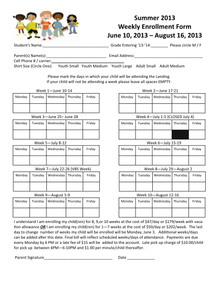 437927630-summer-2013-weekly-enrollment-form-june-10-2013-august-weekdayministries