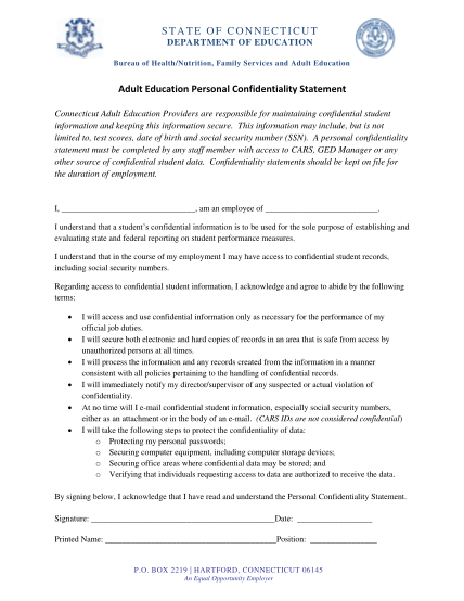 439287532-adult-education-personal-confidentiality-statement-connecticut-sde-ct
